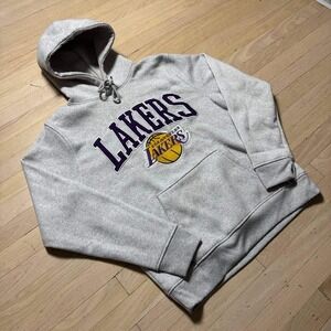 NBA Los Angeles Lakers Gray Heather Chenille Logo Pullover Hoodie Mens Large